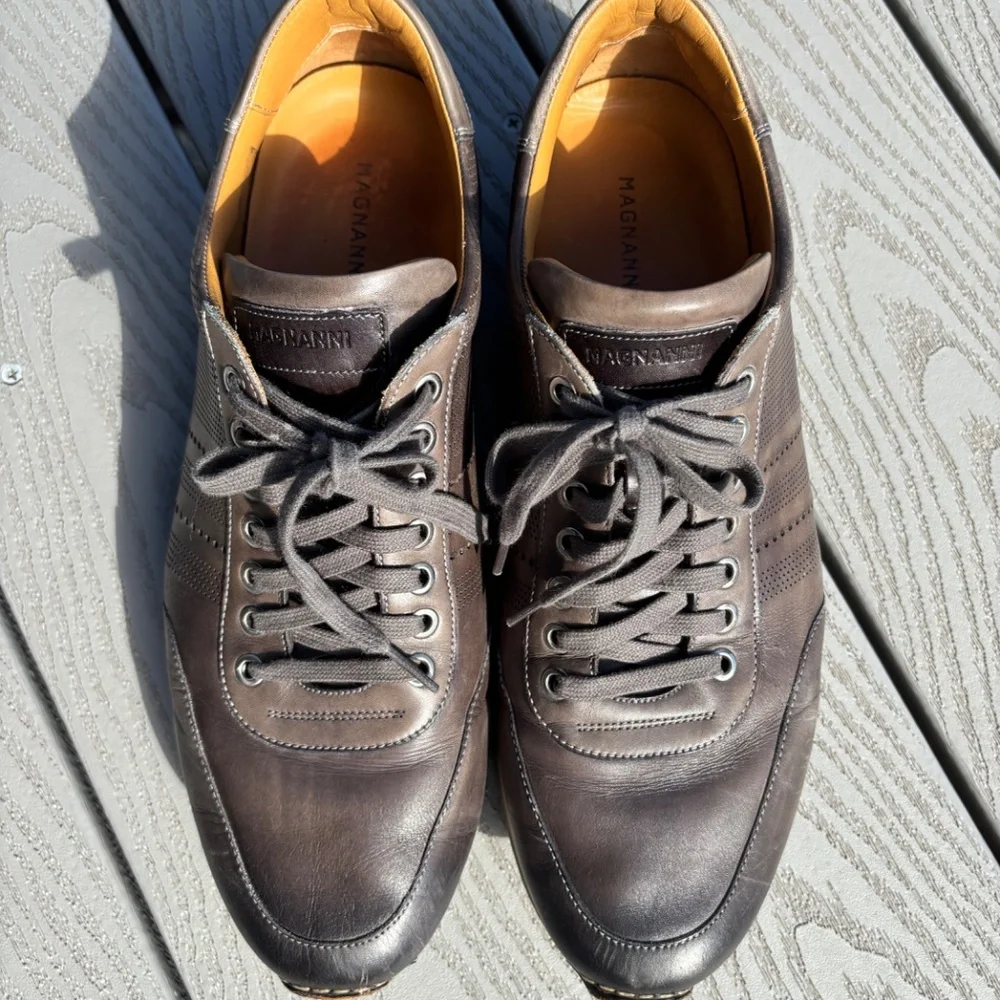 Magnanni Merino Sneakers Men's 12 M Gray Leather Casual Lace Up Shoes